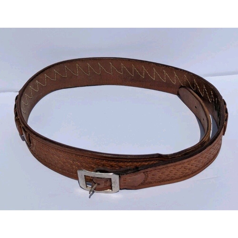 VINTAGE VIKING MEXICO BROWN LEATHER .22 CAL. AMMO BELT, STAMPED 38L # 7212